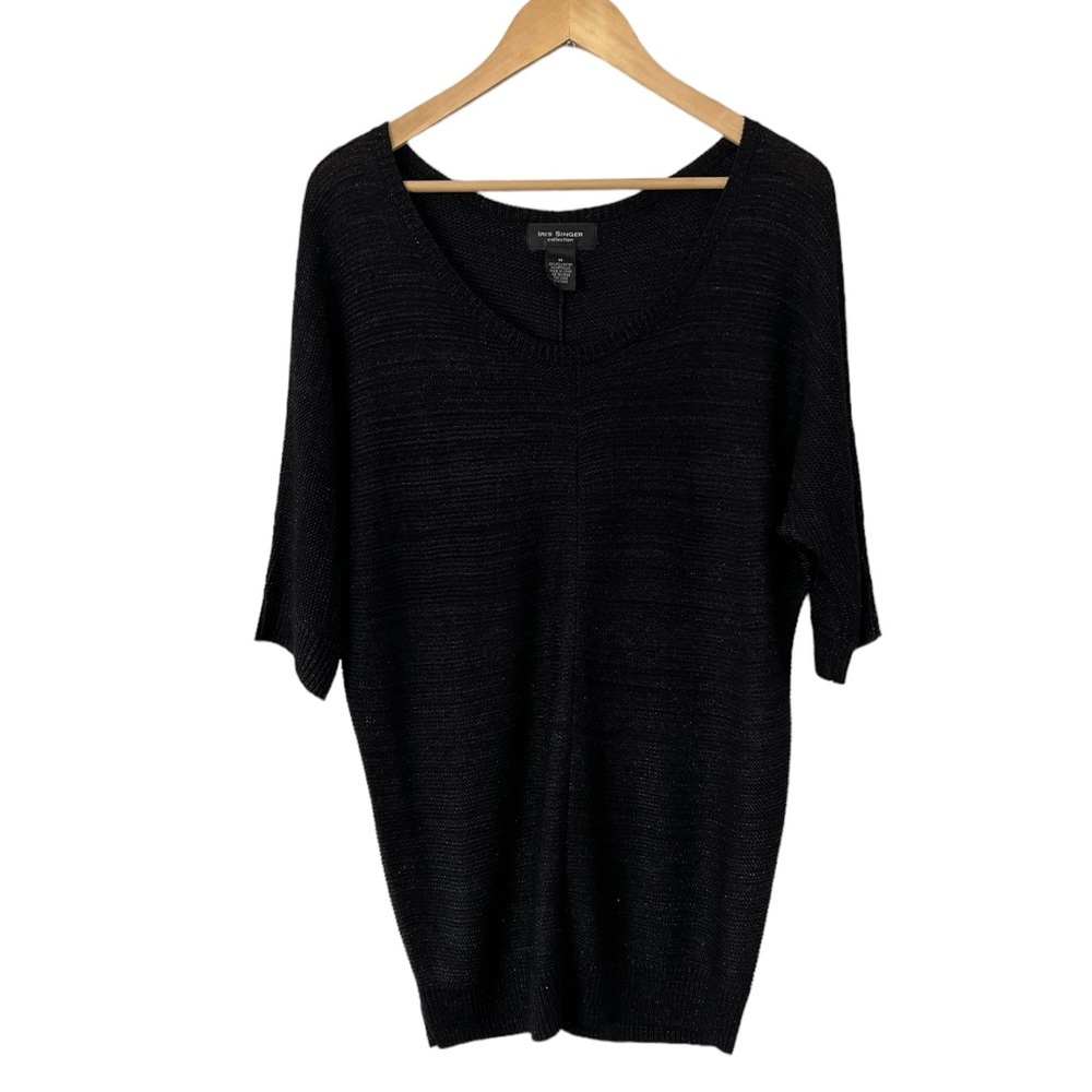Iris Singer black metallic drop shoulder scoop neck sweater Medium